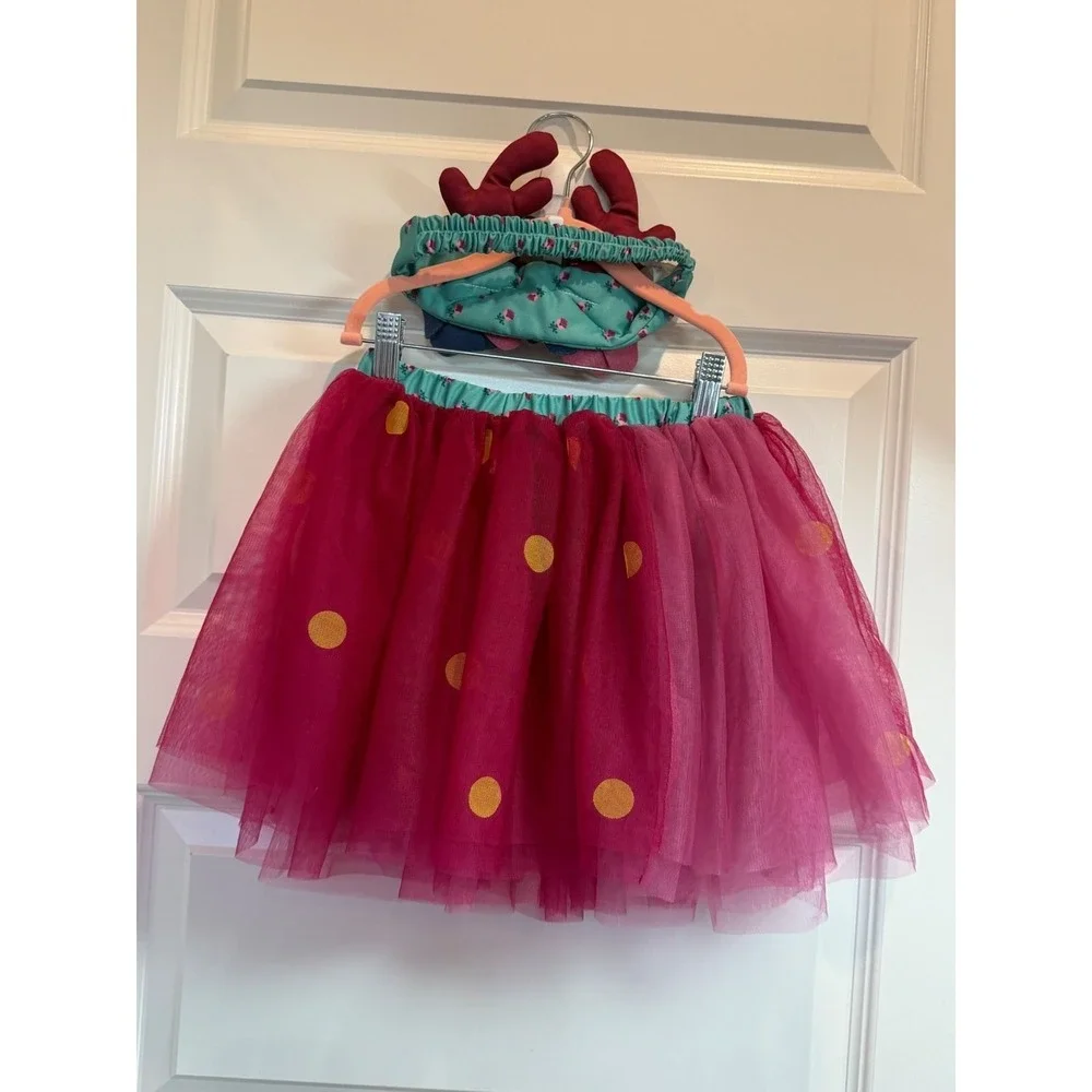 Matilda Jane Girls Magenta Pink Tulle Tutu Skirt Reindeer Headband Set Large